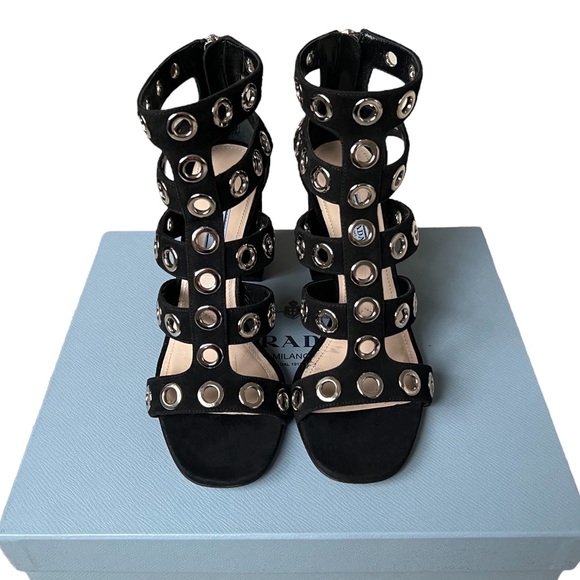 PRADA Rivet Studded Caged Sandal - Picture 1 of 6